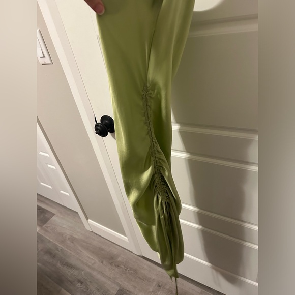 Wilfred Pistachio Cowl Neck Ruched Slip Satin Dress - Picture 6 of 7